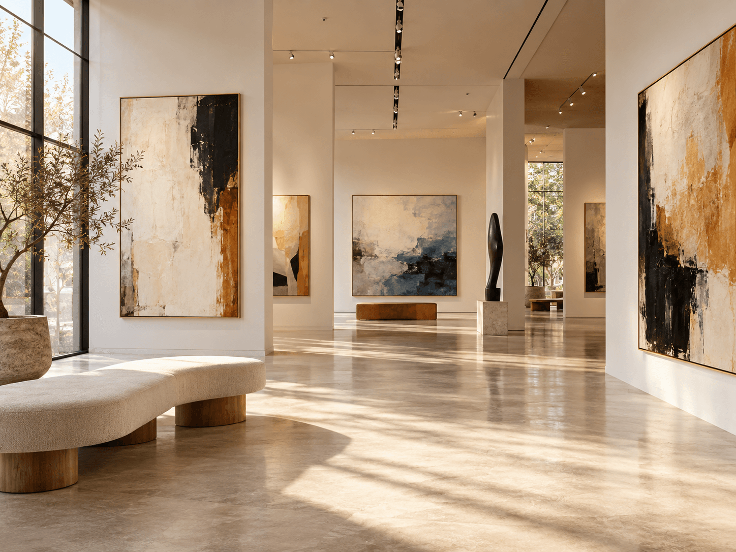 Contemporary gallery displaying colourful original artwork