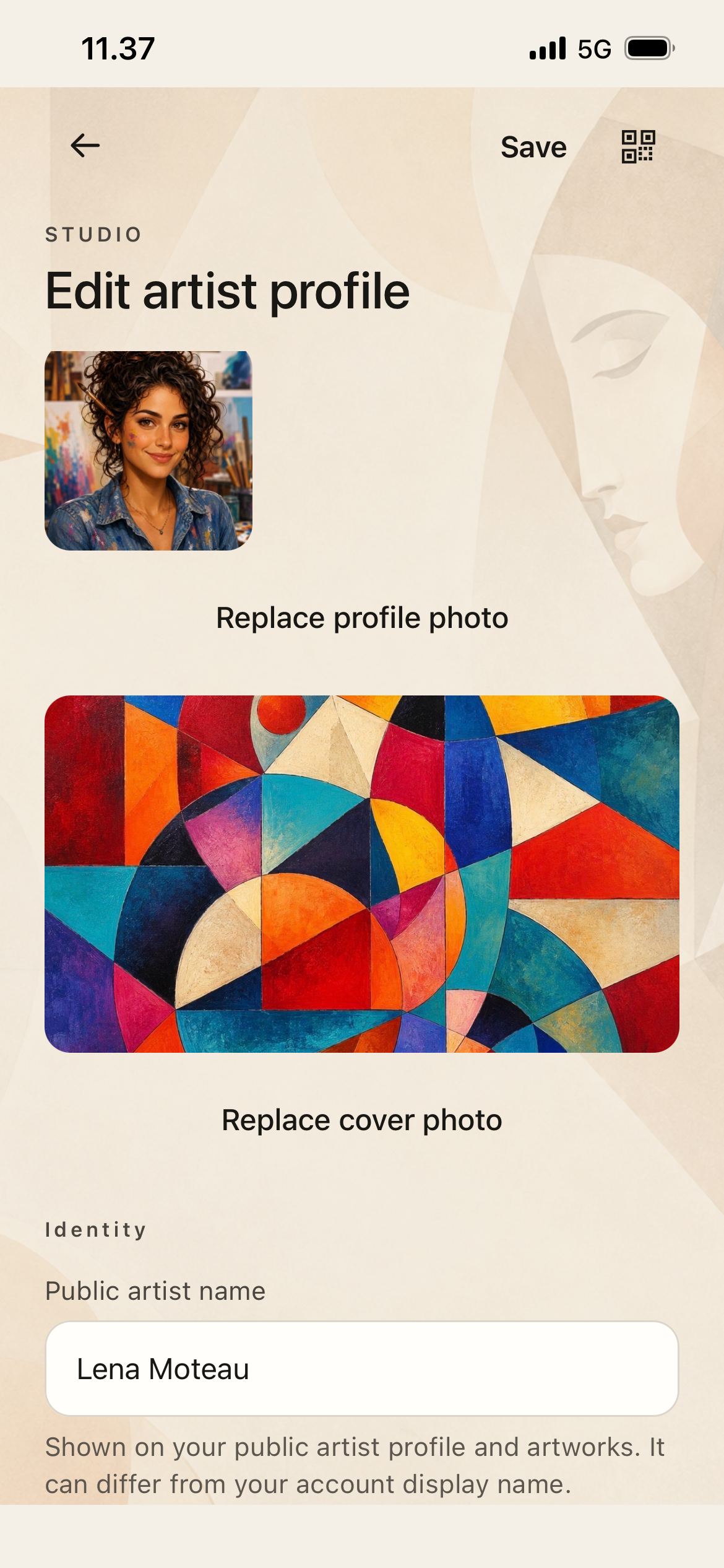 ARZHANG Edit artist profile screen