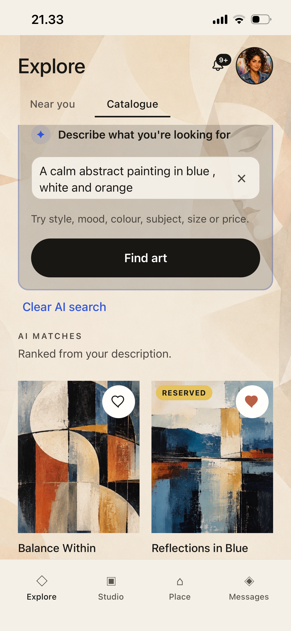 ARZHANG Catalogue screen showing AI-assisted artwork search